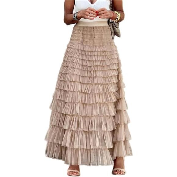 Women's Long Maxi Tulle Skirts Champagne - Picture 1 of 1